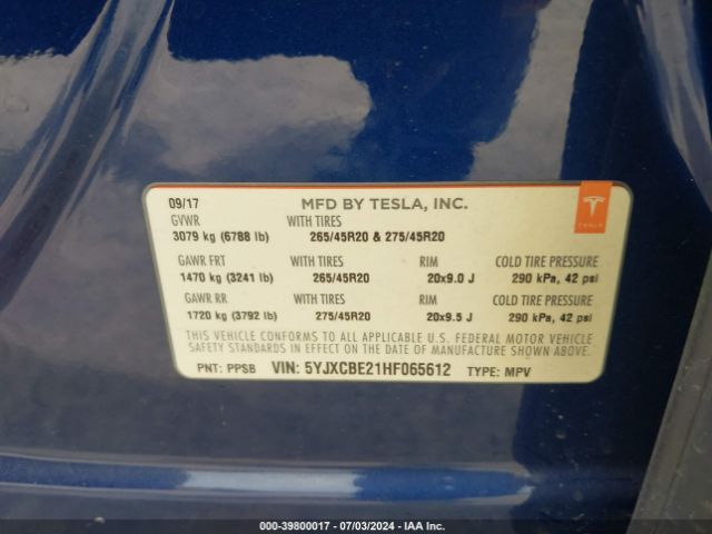 5YJXCBE21HF065612 Tesla Model X 100d/75d/90d