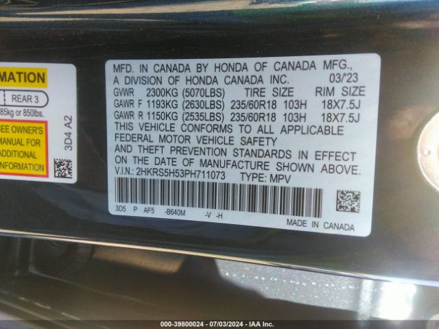 2HKRS5H53PH711073 Honda Cr-v Hybrid Sport