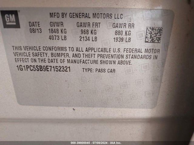 Chevrolet Cruze 1lt Auto 2014 1G1PC5SB9E7152321 Image 9