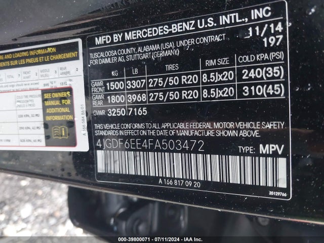 4JGDF6EE4FA503472 Mercedes-Benz Gl 450 4matic