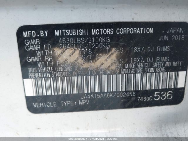 JA4AT5AA6KZ002456 Mitsubishi Eclipse Cross Se