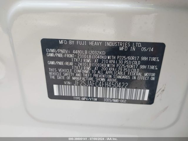 JF2SJAFC4FH450422 Subaru Forester 2.5i Premium
