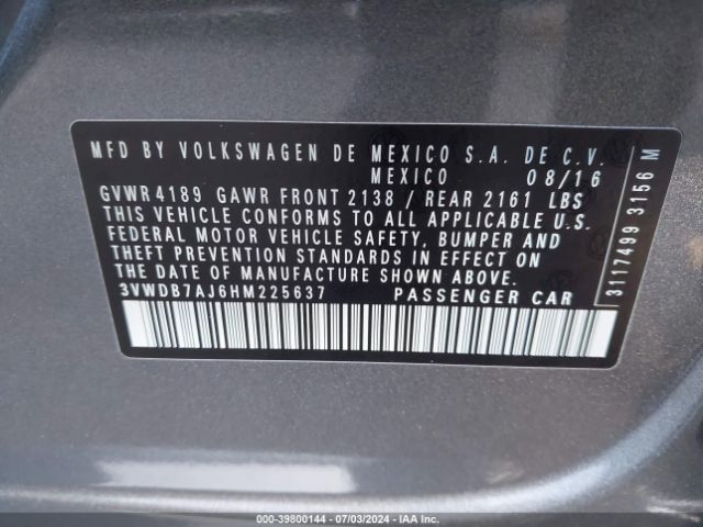 3VWDB7AJ6HM225637 Volkswagen Jetta 1.4t Se