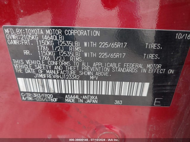 Toyota RAV4 LE 2017 JTMBFREV8HJ123342 Image 9