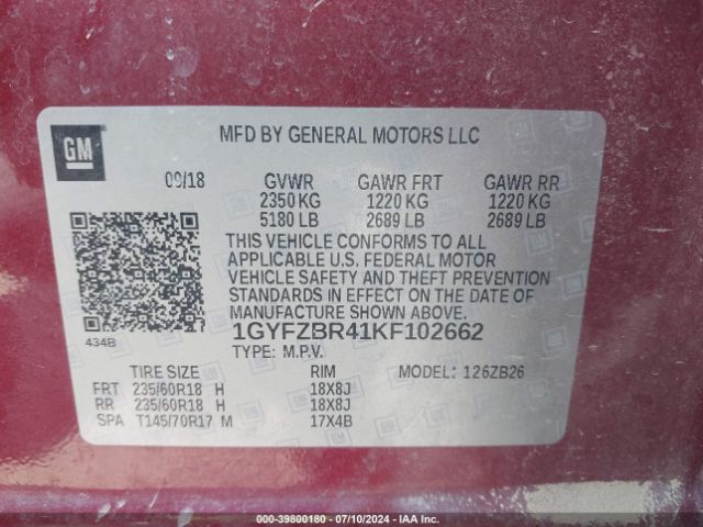 1GYFZBR41KF102662 Cadillac Xt4 Luxury