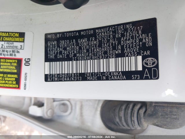 Toyota COROLLA LE 2017 2T1BURHE9HC837266 Image 9