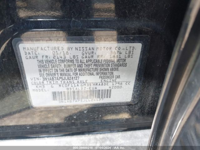 3N1AB7AP5JL624127 Nissan SENTRA SV