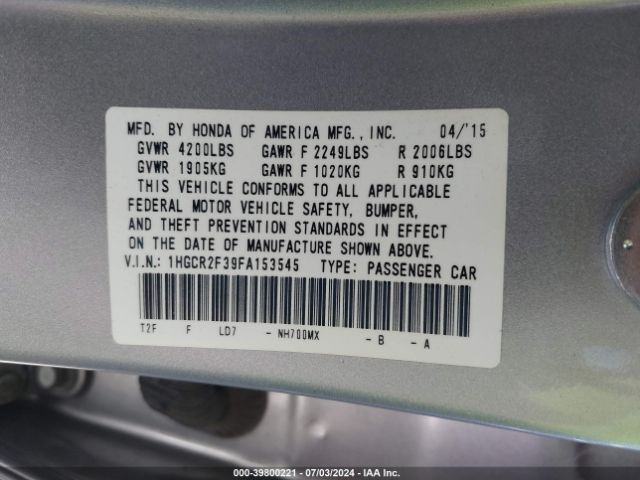 1HGCR2F39FA153545 Honda ACCORD LX