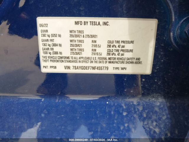 7SAYGDEF7NF455779 Tesla Model Y Performance Dual Motor All-wheel Drive