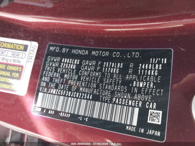 JHMZC5F30JC022544 Honda Clarity Plug-in Hybrid Touring