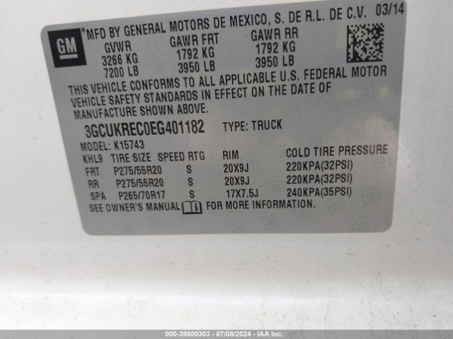 3GCUKREC0EG401182 Chevrolet Silverado 1500 1lt
