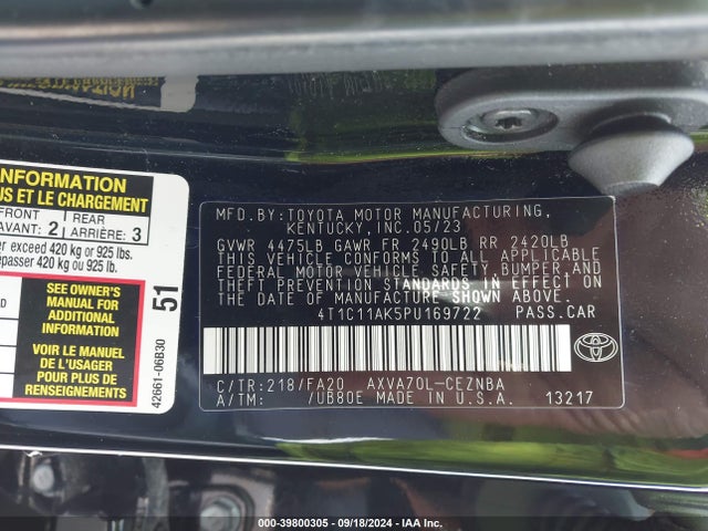 Toyota CAMRY LE 2023 4T1C11AK5PU169722 Image 9