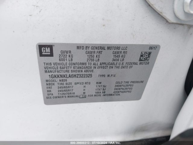 1GKKNKLA6HZ322325 GMC Acadia Sle-1
