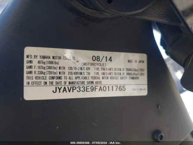 2015 YAMAHA XVS1300 JYAVP33E9FA011765 Photo 9