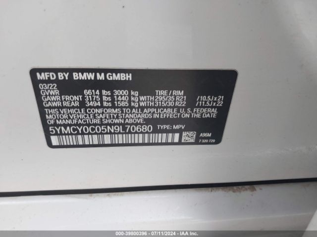 5YMCY0C05N9L70680 BMW X6 M