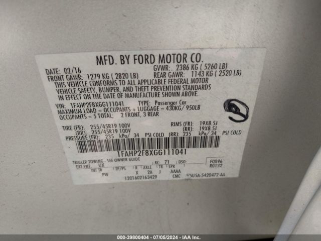 1FAHP2F8XGG111041 Ford Taurus Limited