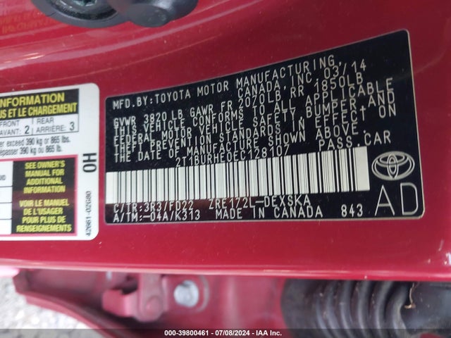 Toyota Corolla S Plus 2014 2T1BURHE0EC128107 Image 9
