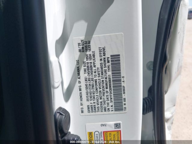5FNYF5H38MB006911 Honda Pilot 2wd Ex