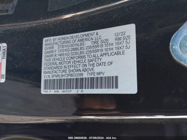 Honda Odyssey Sport 2023 5FNRL6H72PB033399 Image 9