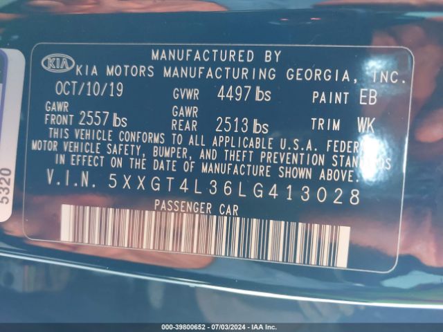 5XXGT4L36LG413028 KIA Optima S