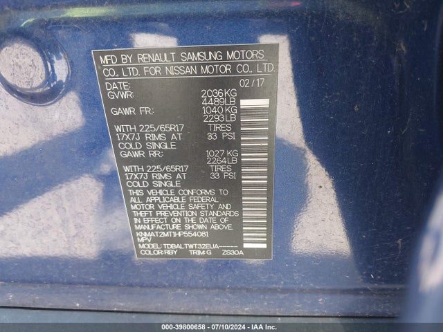 Nissan ROGUE SV 2017 KNMAT2MT1HP554081 Image 9