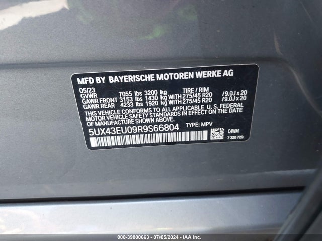 5UX43EU09R9S66804 BMW X5 Phev Xdrive50e