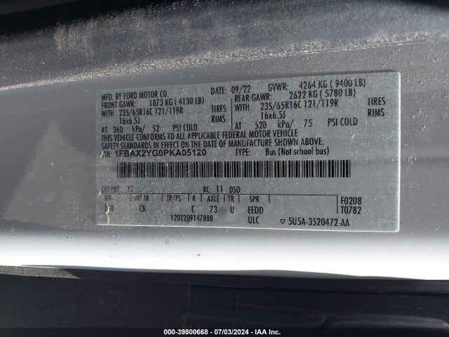 Ford Transit-350 Passenger Van Xl 2023 1FBAX2YG0PKA05120 Image 9
