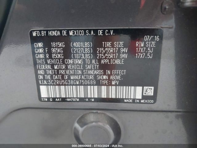 3CZRU5G38GM750689 Honda HR-V LX