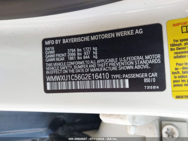 WMWXU1C56G2E16410 Mini Hardtop Cooper