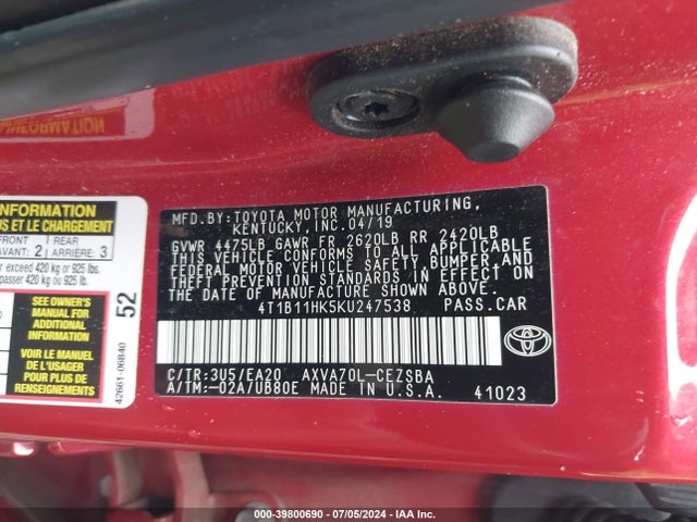 Toyota CAMRY SE 2019 4T1B11HK5KU247538 Image 9