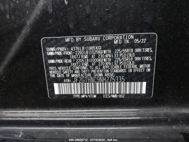 JF2GTHNC9NH275335 Subaru Crosstrek Limited