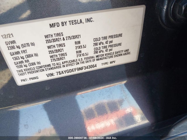 7SAYGDEF9NF343064 Tesla Model Y Performance Dual Motor All-wheel Drive