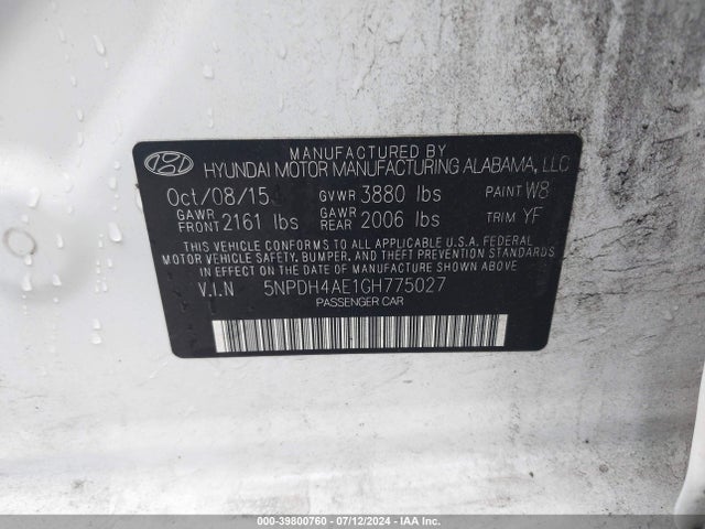 Hyundai ELANTRA SE 2016 5NPDH4AE1GH775027 Image 9