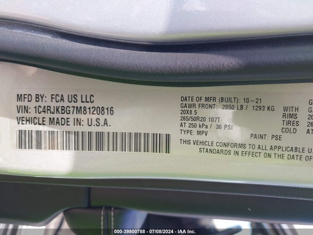 1C4RJKBG7M8120816 Jeep Grand Cherokee L Limited 4x4