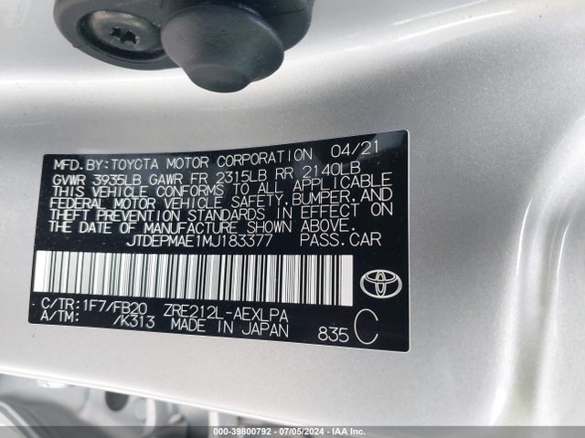 Toyota COROLLA LE 2021 JTDEPMAE1MJ183377 Image 9