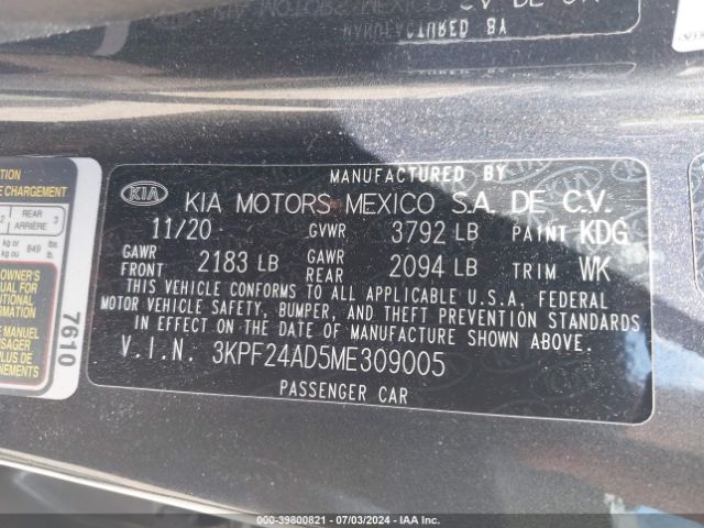 3KPF24AD5ME309005 KIA Forte Lxs