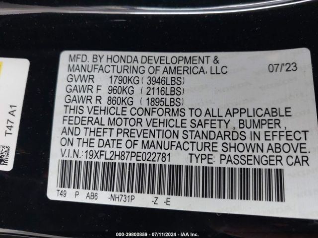 19XFL2H87PE022781 Honda Civic Sport