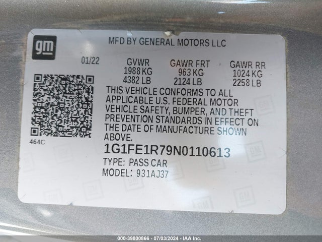 1G1FE1R79N0110613 Chevrolet lt1 - direct injection, afm, variable valve timing, high output, alum
