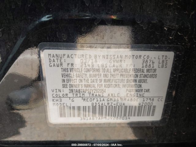 3N1AB7AP9JY282054 Nissan SENTRA SR