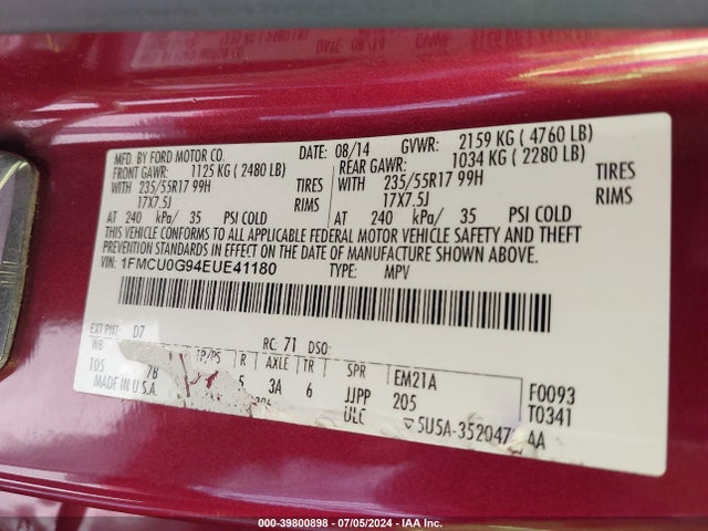 Ford ESCAPE SE 2014 1FMCU0G94EUE41180 Image 9