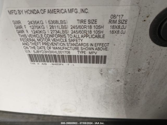 5J8YD3H3XHL001708 Acura MDX