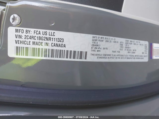 Chrysler Pacifica Touring L 2022 2C4RC1BG2NR111323 Image 9