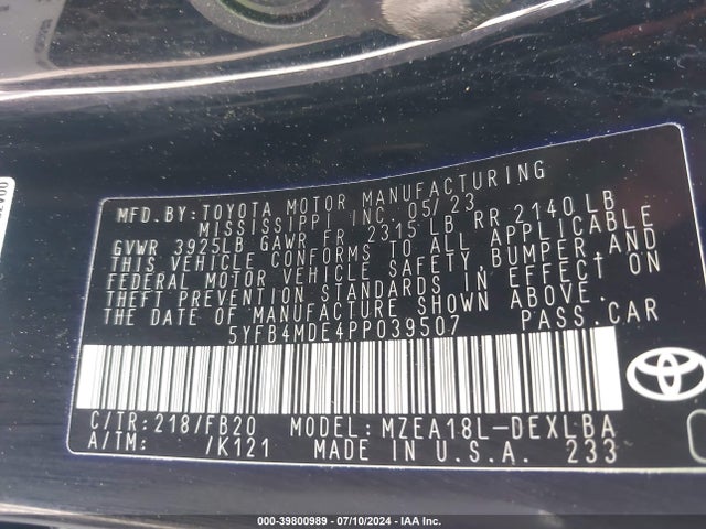Toyota COROLLA LE 2023 5YFB4MDE4PP039507 Image 9