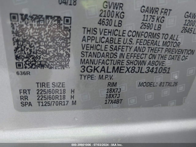 3GKALMEX8JL341051 GMC Terrain Sle