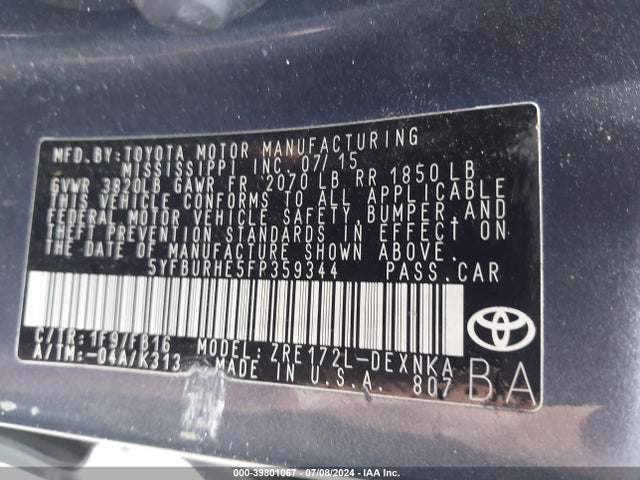 Toyota COROLLA LE 2015 5YFBURHE5FP359344 Image 9