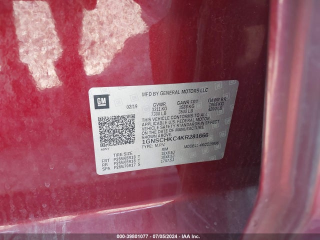 Chevrolet Suburban Lt 2019 1GNSCHKC4KR281666 Image 9