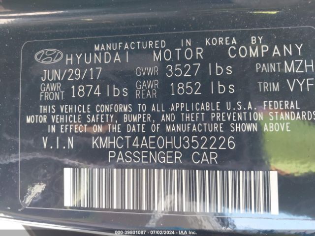 KMHCT4AE0HU352226 Hyundai ACCENT SE