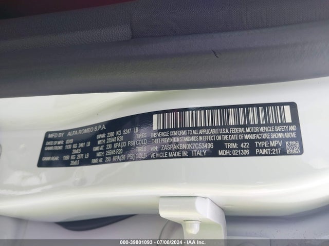 ZASPAKBN0K7C53496 Alfa Romeo Stelvio Ti Sport Awd
