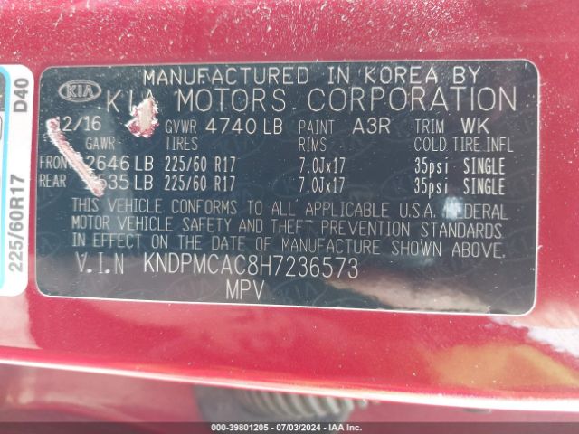 KNDPMCAC8H7236573 KIA Sportage Lx