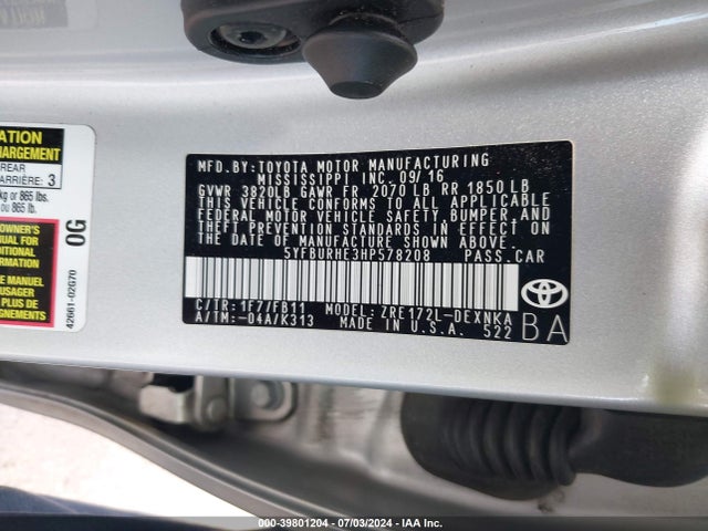 Toyota COROLLA LE 2017 5YFBURHE3HP578208 Image 9